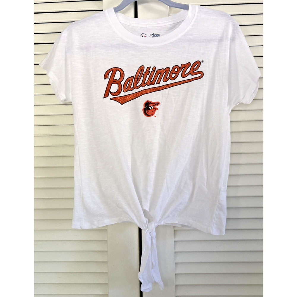MLB Baltimore Orioles Shirt Womens XS Waist Tie Top Graphics Logo NWT